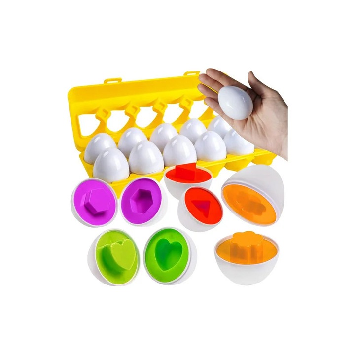 Joc de potrivire forme si culori, 12 oua educationale, multicolor, 2 ani+