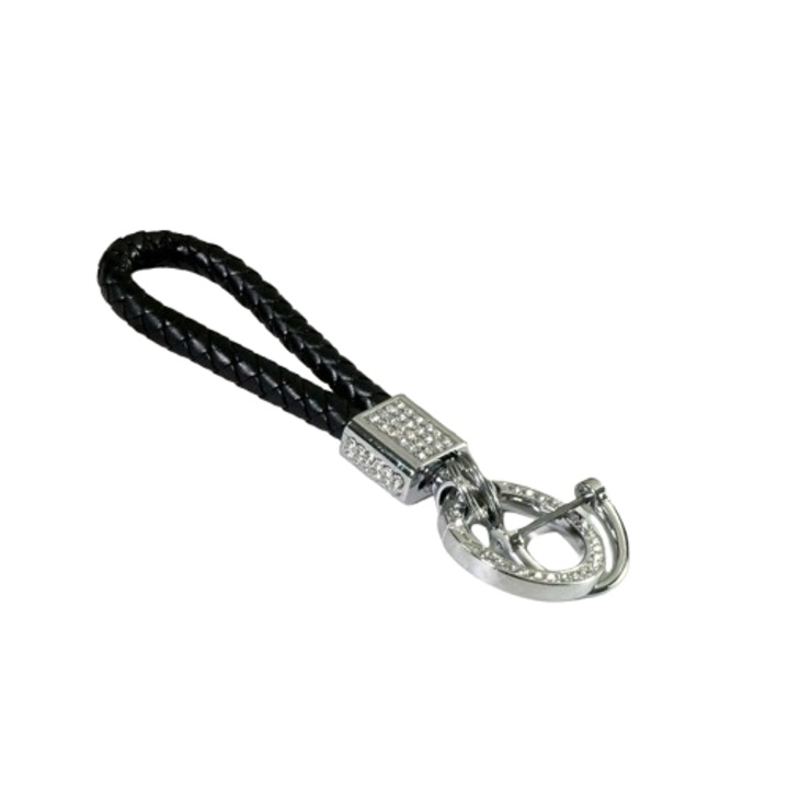 Prémium autókulcs, strasszokkal és fonott bőrrel, fekete