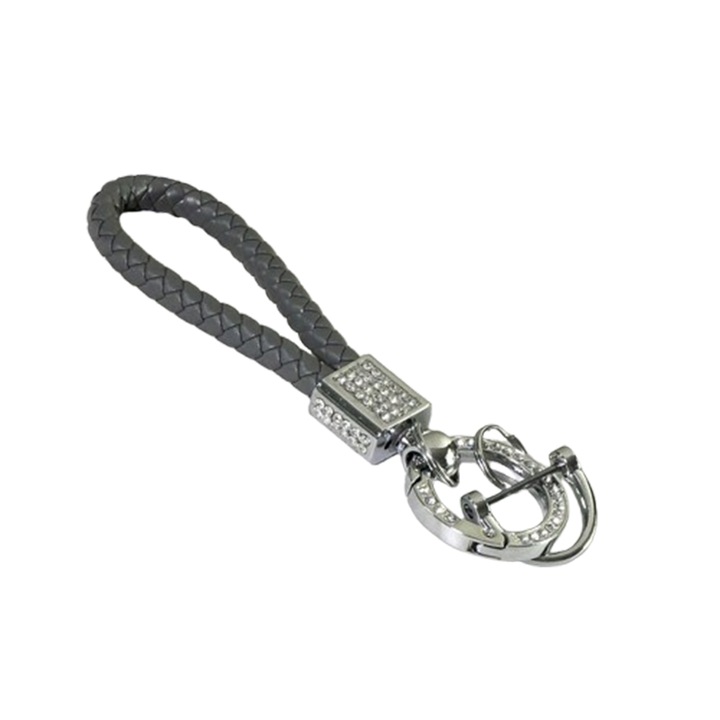 Kulcstartó prémium autó, strasszokkal és fonott bőrrel, szürke