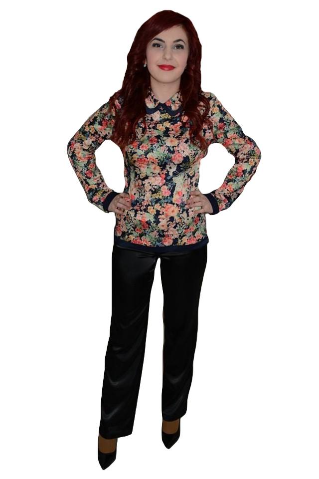 Pantaloni rafinati, material lucios,D&J Exclusive, Negru