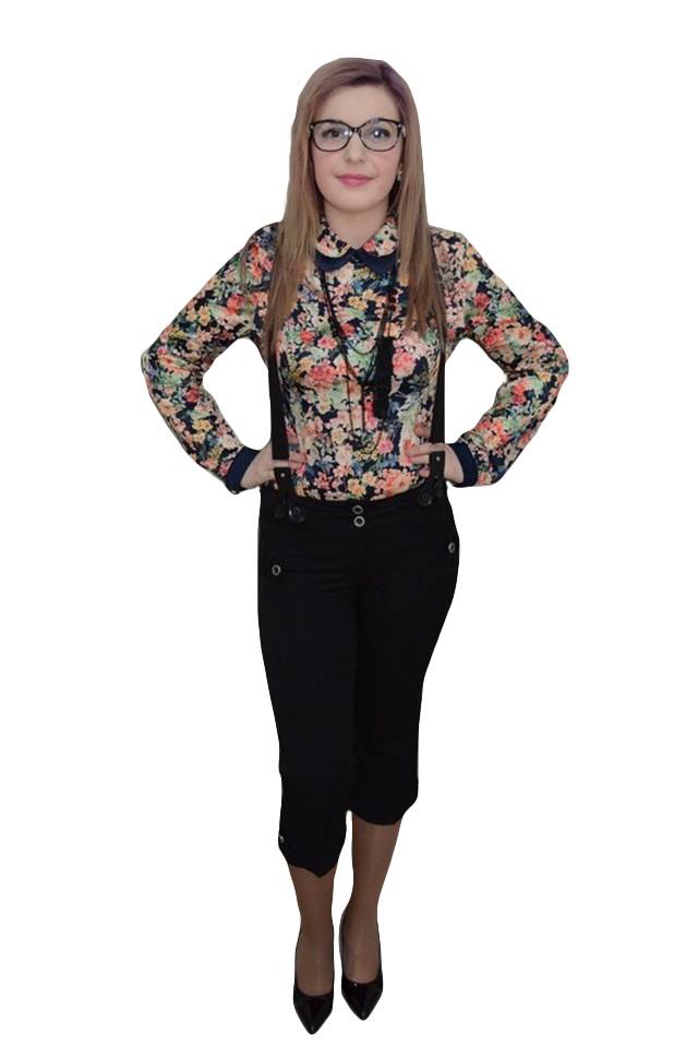 Pantaloni cu bretele decorative aplicate,D&J Exclusive, Negru, 38