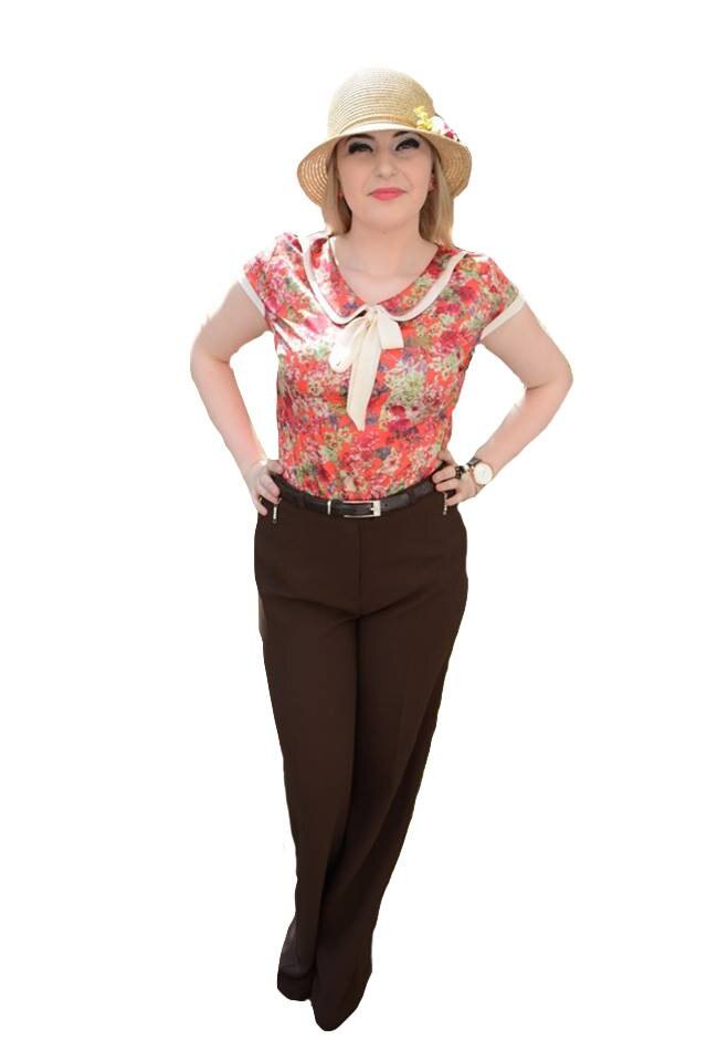 Pantaloni cu detalii argintii, design lucios,D&J Exclusive, Maro, 42