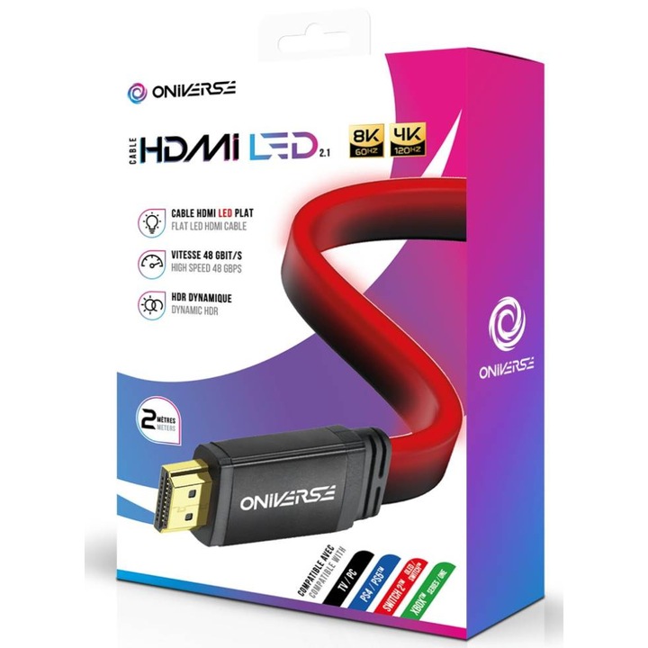 Cablul HDMI 2.1 Oniverse LED 8K roșu, 2 metri