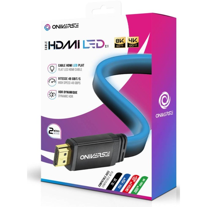 Cablu HDMI 2.1 Oniverse LED 8K, 2m, Albastru