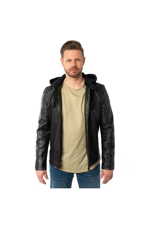 Geaca de Piele Barbati Mauritius Negru Antic MMHayato 2, Negru