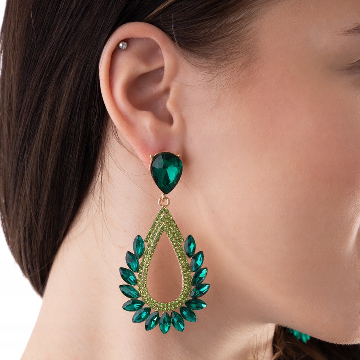 Cercei, Little Angel, J884, Verde, Lacrima, 8 cm