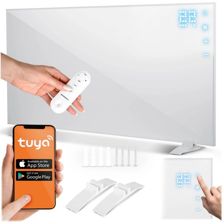 Infravörös fűtőtest, LED kijelző, érintőpanel, távirányító, Tuya Smart alkalmazás, beépített termosztát, túlmelegedés elleni védelem, 720 W, IPX4, 120 x 60 cm