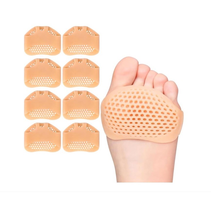 Set 4 Perechi Branturi Pentru Metatarsiene, LRTM, Separator Corectie Pozitie Degete Picior, Respirabil, Reutilizabile, Impotriva alunecarii, Reducerea socurilor, Folosit pentru picior de fata, Silicon, 7 x 6 x 0.5cm, Culoarea pielii