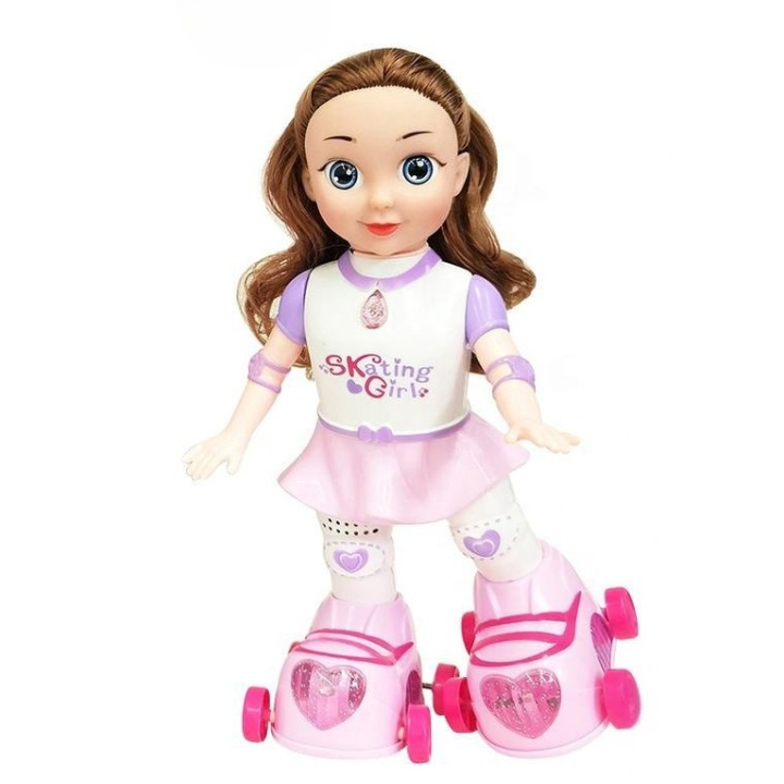 Papusa RoyalFun®, Electrica Muzicala pe Roti, Interactiva cu Lumina, Par Saten, 30 cm, pentru Fetite 3+ ani