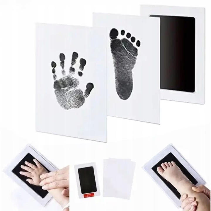 Комплект за отпечатъци на бебета VarioShop®, лесен за използване, подходящ и за животни, черна мастило за многократна употреба, включени 2 карти, размер 5.7 x 9.9 см