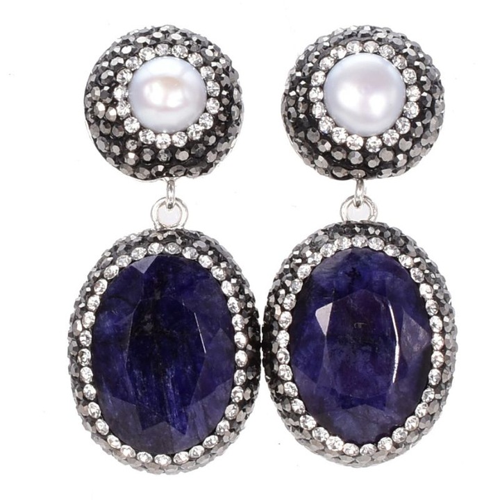 Cercei argint Gratie cu safir, perle, hematit si CZ