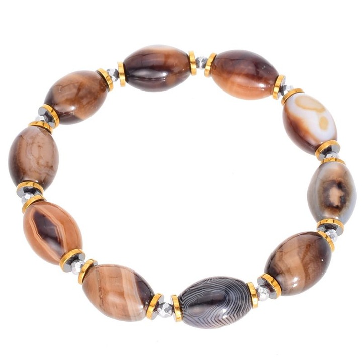 Bratara elastica femei cu agat maro si hematit