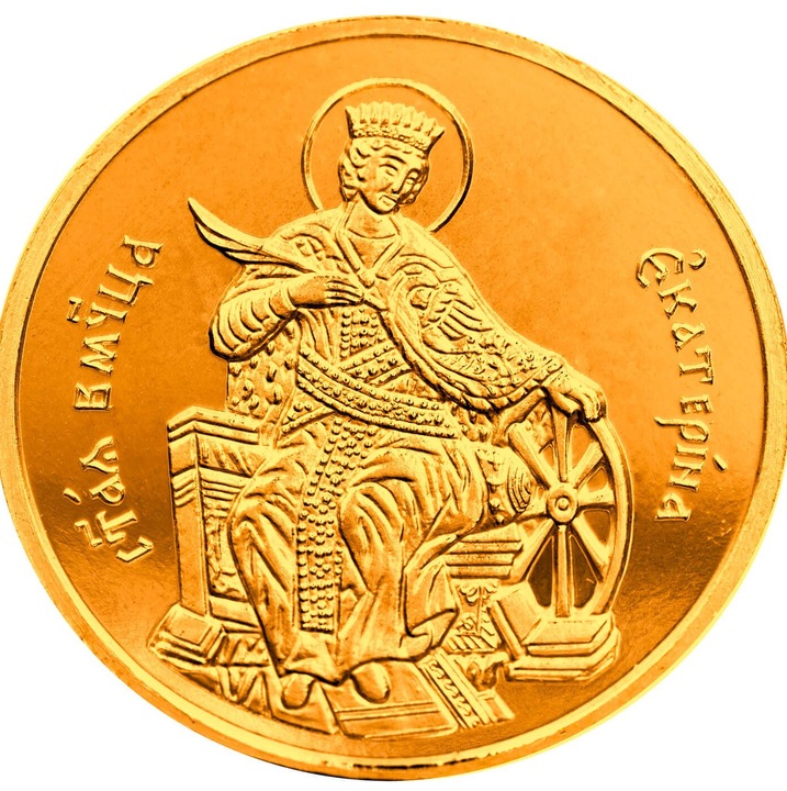 Medalia de Aur a Sfintei Ecaterina by Macoins Gold, Greutate 8, 55 g, 0, 27 oz, Diametru 30 mm, Metal: Au 999/1000, 24 carats