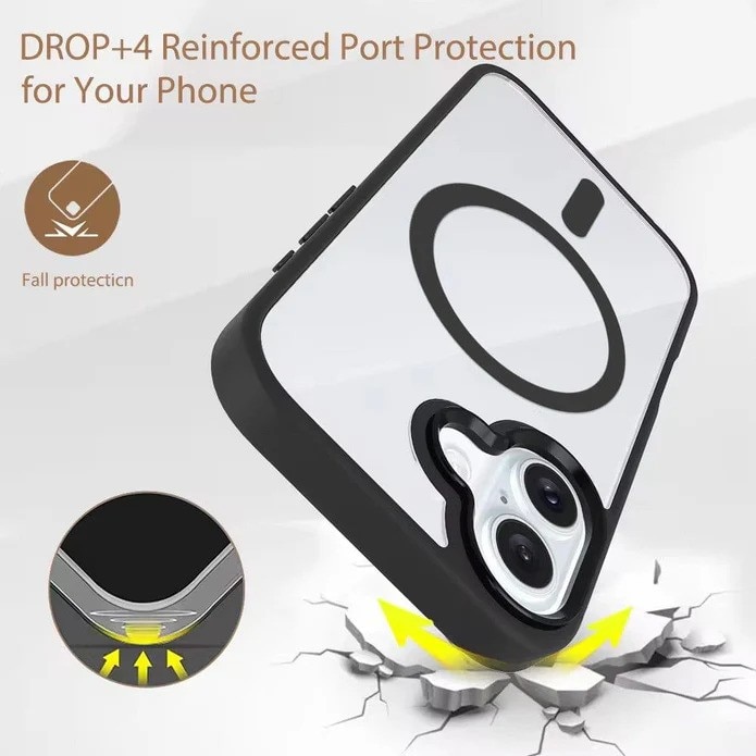 Husa de Protectie Compatibil cu iPhone 16, Flippy, Incarcare Wireless, Tehnologie Magsafe, Carcasa din TPU/ PC, Protectie Camera, Antisoc, Antizgariere, Negru - Transparent
