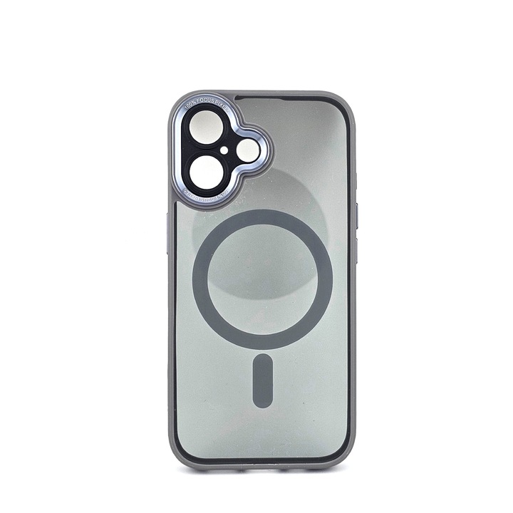Védőtok kompatibilis iPhone 16 Plus, Flippy, vezeték nélküli töltés, Magsafe technológia, TPU/PC tok, kamera védelem, ütésálló, karcálló, szürke - átlátszó