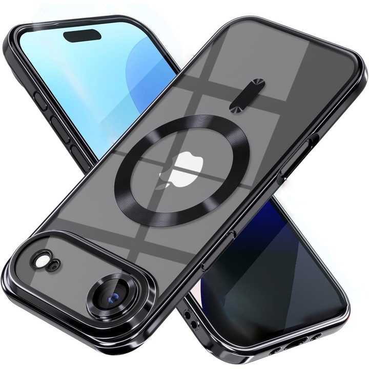 Husa pentru Apple iPhone 17 Air DaDen MagSafe Full Luxury, Antisoc, Protectie Camera, Margini Metalizate, Transparenta cu Margini Negre