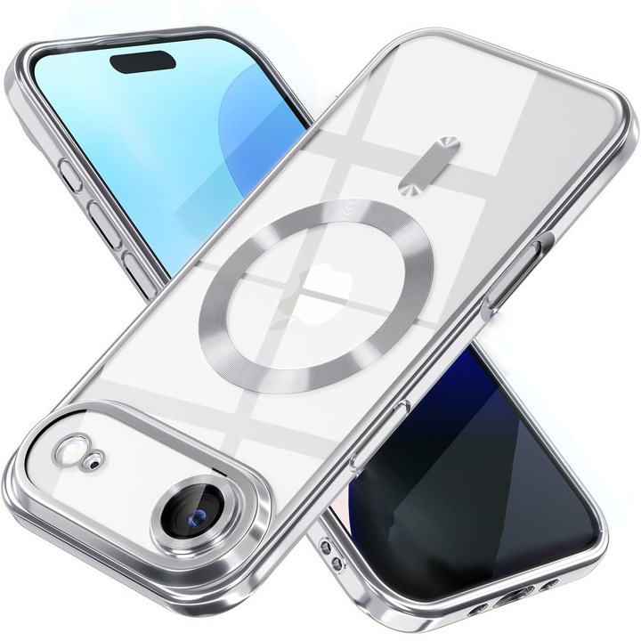Husa pentru Apple iPhone 17 Air DaDen MagSafe Full Luxury, Ütésálló, Kamera Védelem, Fémezett Élek, Átlátszó Ezüsttel