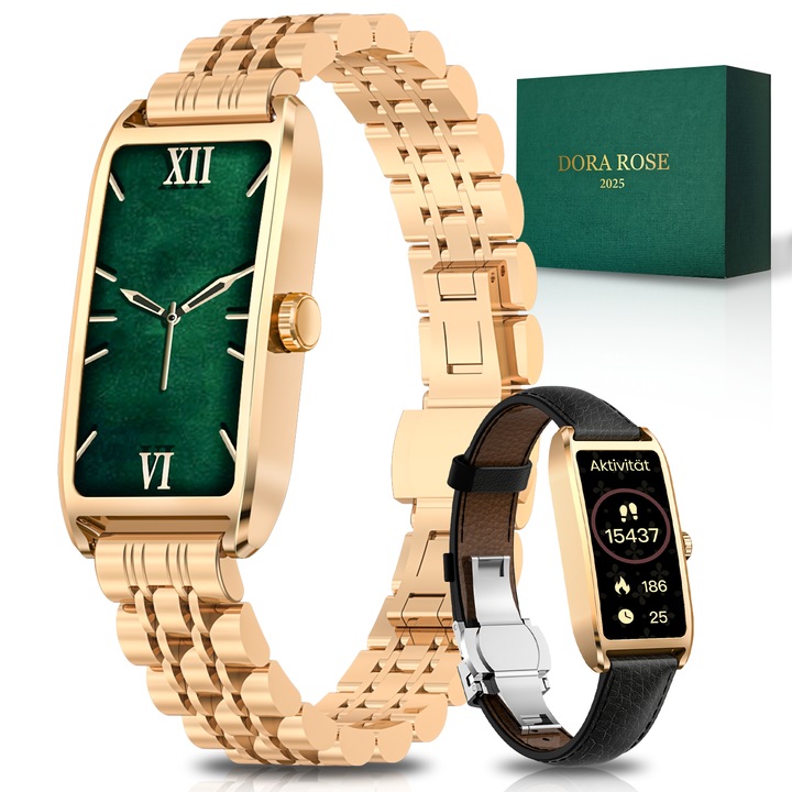 Ceas Smartwatch Dama FOSMET®, 1.13 " AMOLED Afisare Ecran, Apel Bluetooth 5.3, 30 Zile Standby, Bratari Fitness Dama, Functii Pentru Dama, Tensiune Arteriala, Ritm Cardiac, Spo2, Somn, IP68, Android iOS, Auriu