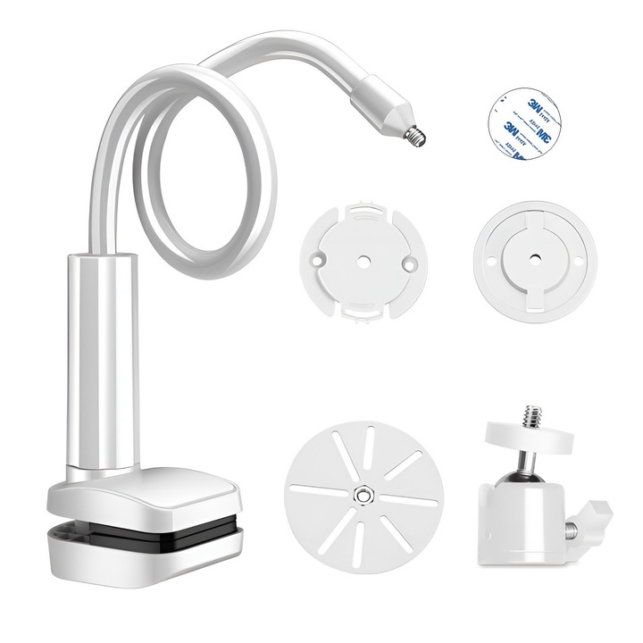 Suport flexibil pentru monitor video bebeluși, Excitat, 80 cm, set cu 3 baze, alb