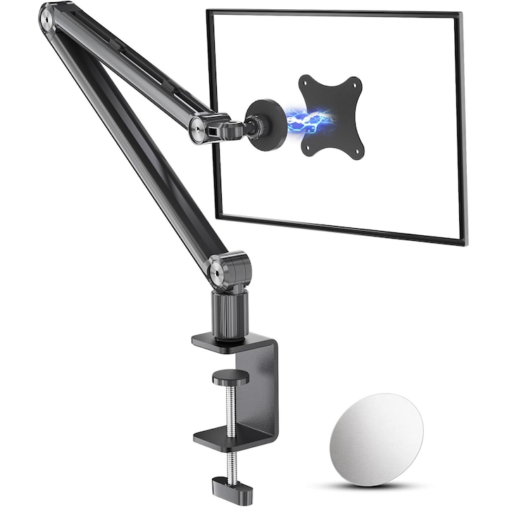 Brat portabil pentru monitor, suport magnetic VESA, pivotant la 360°, compatibil cu monitor de 4.7-18.5 inch, VESA 75x75 mm, design care economiseste spatiu, eliberare rapida