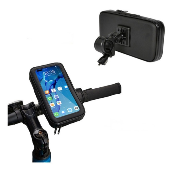 Suport telefon idealSTORE moto bicicleta, Rotire Cap 360°, Protectie impotriva socurilor, zgarieturilor si stropilor de apa