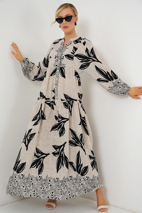 Rochie maxi HiCCUP BDART, decolteu in V, captusita, textil, gri