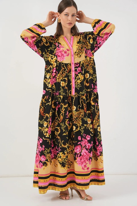 Rochie maxi, HiCCUP BDART, inchidere cu nasturi, textil, galben