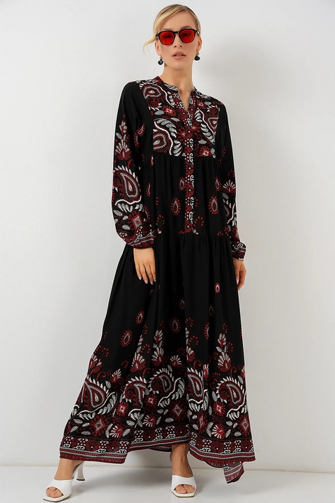 Rochie maxi HiCCUP BDART, decolteu in V, captusita, textil, rosu inchis