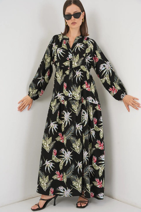 Rochie maxi, HiCCUP BDART, inchidere cu nasturi, textil, multicolor