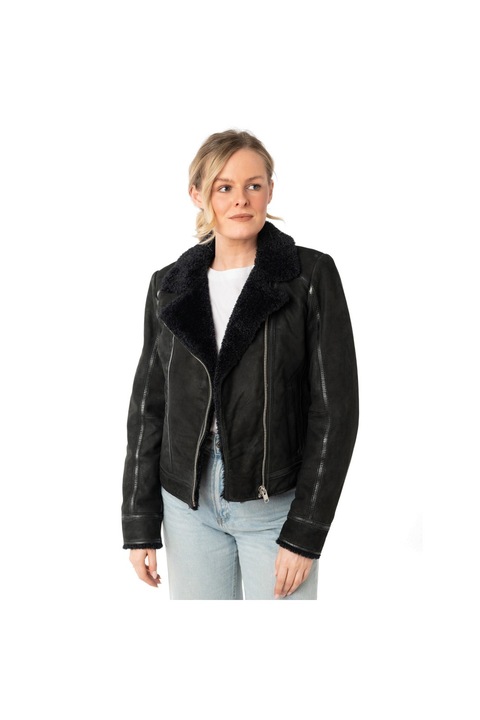 Зимно кожено яке за жени Mauritius Black MWRila, Черен