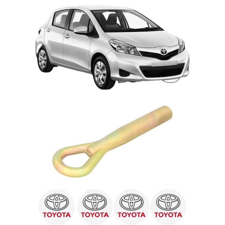 Cui carlig remorcare, tractare auto pentru TOYOTA YARIS (_P13_) din 2010-2020, Otel, Cri-Flo, 4 Stickere cu TOYOTA
