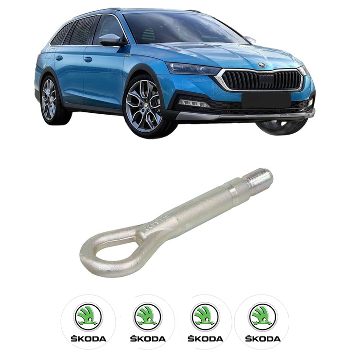 Cui carlig remorcare, tractare auto pentru SKODA OCTAVIA IV (NX3, NN3, PV3) din 2020-2021, Otel, Cri-Flo, 4 Stickere cu SKODA