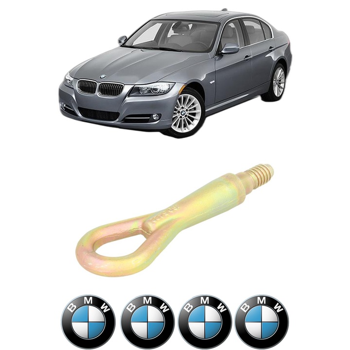 Cui carlig remorcare, tractare auto pentru BMW Seria 3 (E90) din 2004-2011, Otel, Cri-Flo, 4 Stickere cu BMW