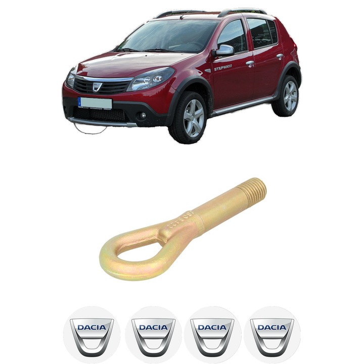 Cui carlig remorcare, tractare auto pentru DACIA SANDERO din 2008-2013, Otel, Cri-Flo, 4 Stickere cu DACIA