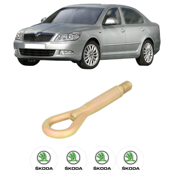 Cui carlig remorcare, tractare auto pentru SKODA OCTAVIA II (1Z3) din 2004-2013, Otel, Cri-Flo, 4 Stickere cu SKODA