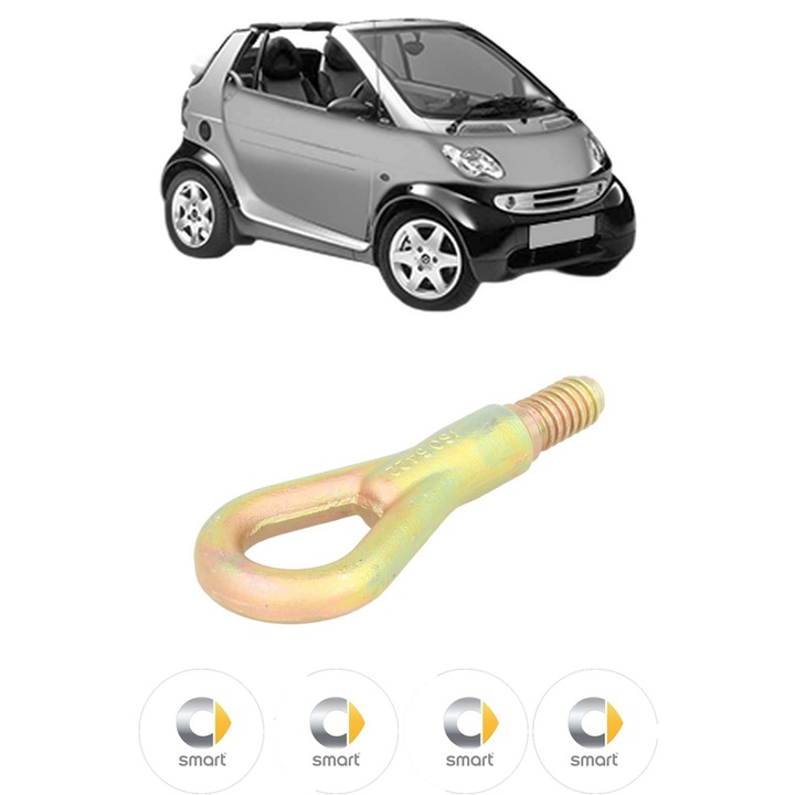 Cui carlig remorcare, tractare auto pentru SMART FORTWO Cabrio (450) din 2004-2007, Otel, Cri-Flo, 4 Stickere cu SMART