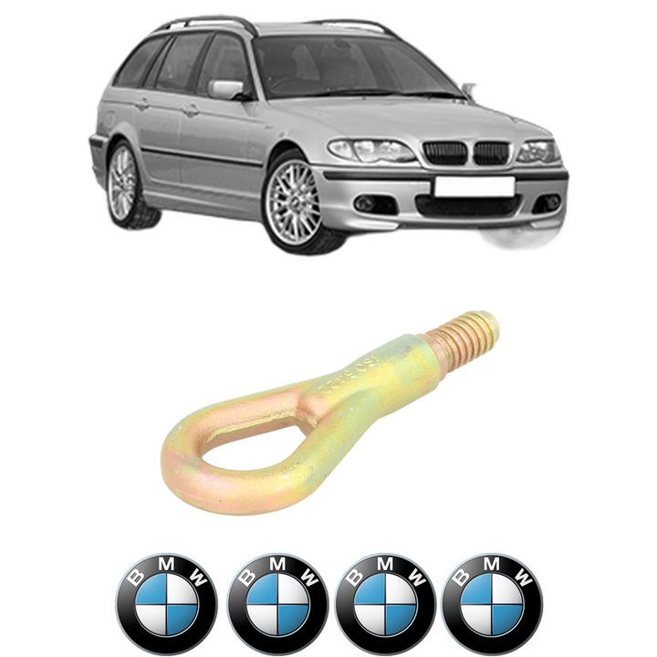 Cui carlig remorcare, tractare auto pentru BMW Seria 3 Touring (E46) din 1999-2005, Otel, Cri-Flo, 4 Stickere cu BMW