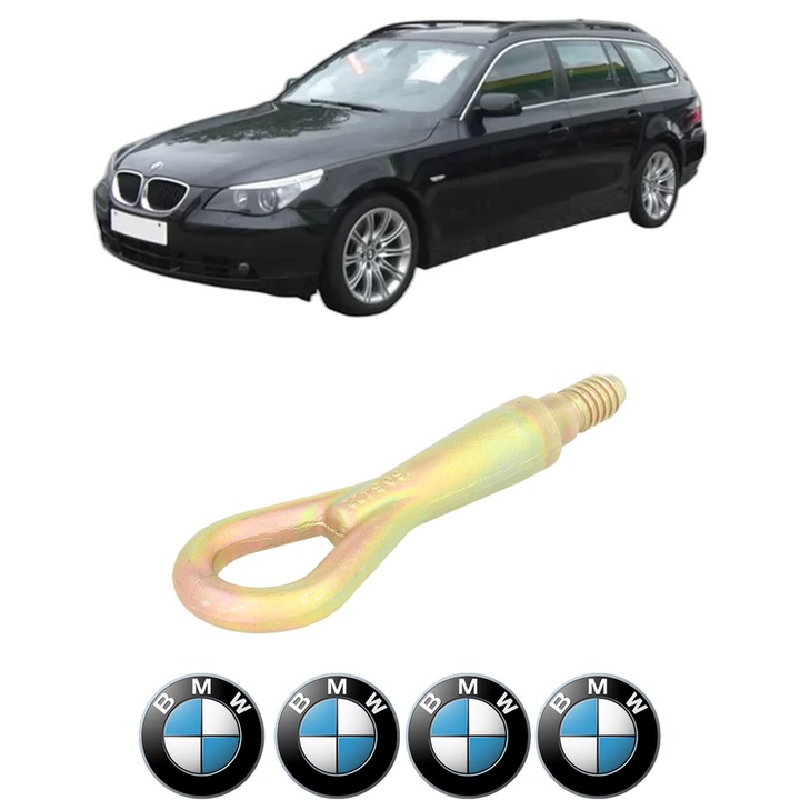 Cui carlig remorcare, tractare auto pentru BMW Seria 5 Touring (E61) din 2004-2010, Otel, Cri-Flo, 4 Stickere cu BMW