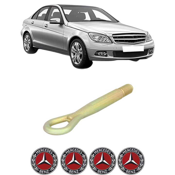 Cui carlig remorcare, tractare auto pentru MERCEDES-BENZ C-CLASS (W204) din 2007-2014, Otel, Cri-Flo, 4 Stickere cu MERCEDES-BENZ