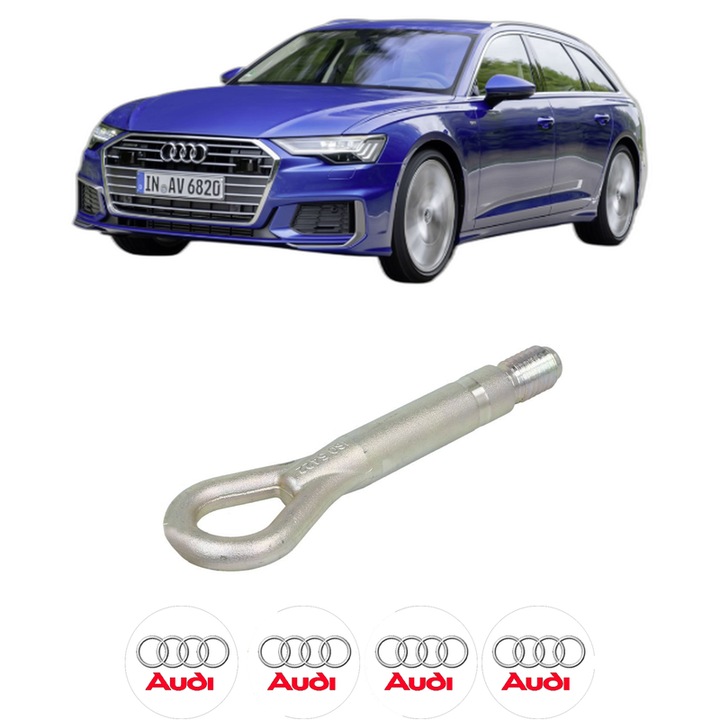 Cui carlig remorcare, tractare auto pentru AUDI A6 C8 Avant (4A5) din 2018-2023, Otel, Cri-Flo, 4 Stickere cu AUDI