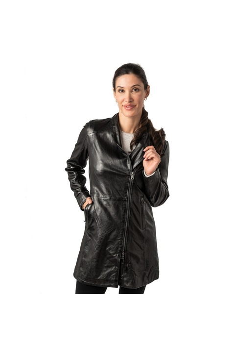 Hosszú női bőrkabát, fekete, Mauritius MWCita, Fekete