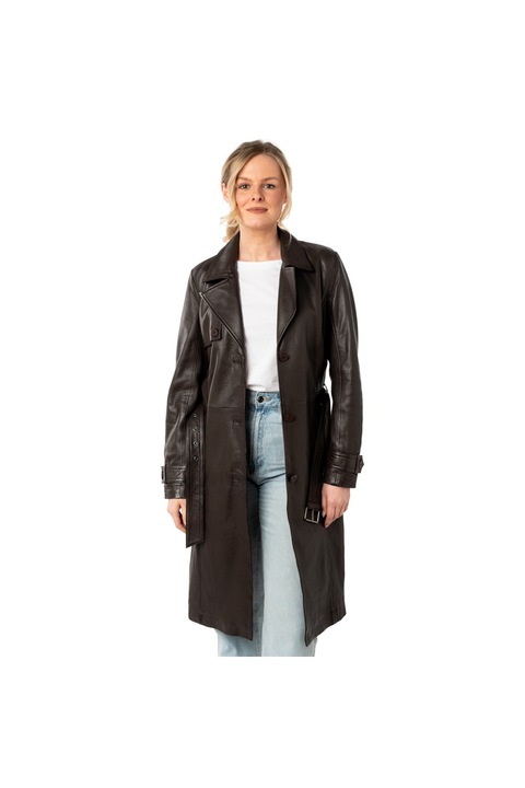 Geaca Lunga de Piele Dama Mauritius Maro Inchis MWLiya, Maro