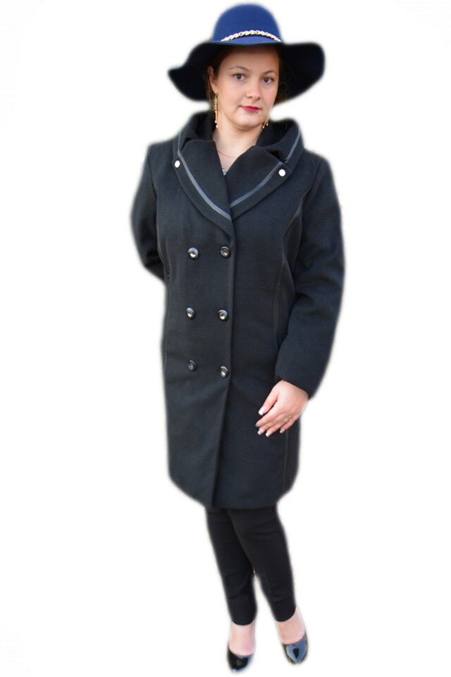 Palton de dama din stofa de calitate, interior captusit,D&J Exclusive, Negru