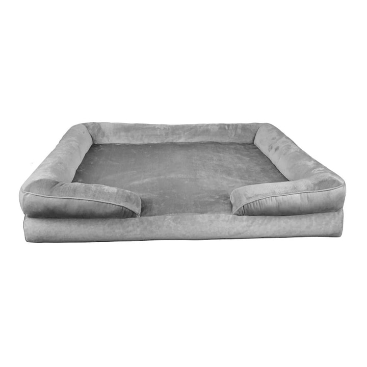 Canapea pentru caini, XL, design cu suport ortopedic, 3 laturi umplute, culoare bej, dimensiuni 105x81x18cm