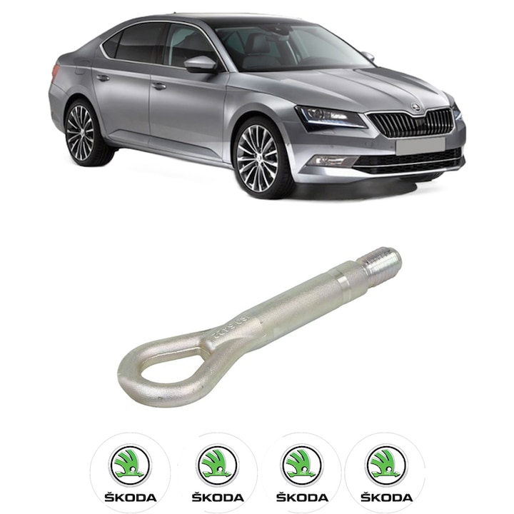 Cui carlig remorcare, tractare auto pentru SKODA SUPERB III (3V3) din 2015-2024, Otel, Cri-Flo, 4 Stickere cu SKODA