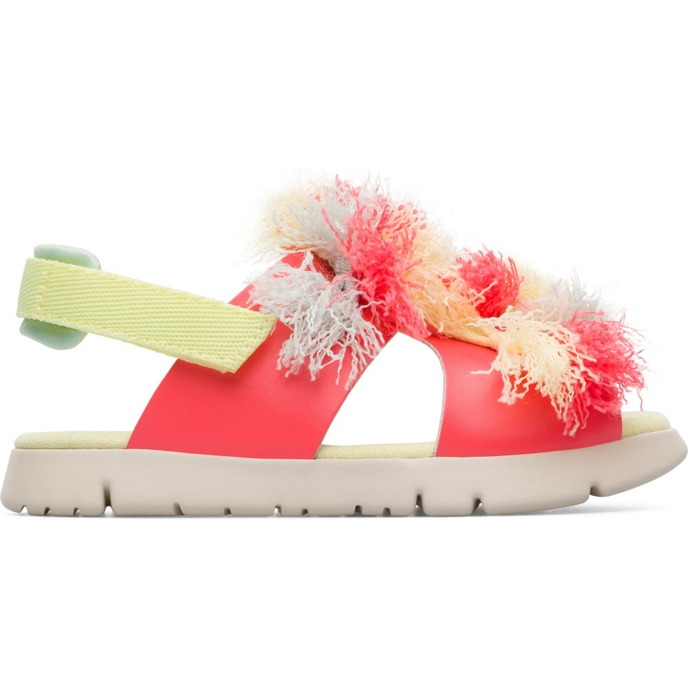 Camper, Sandale cu inchidere velcro si material decorativ Twins, Rose, 30 EU