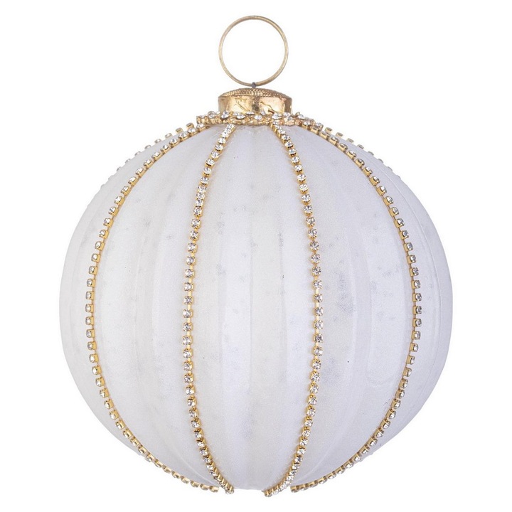 Set 12 globuri brad Craciun sticla alba metal auriu Ballsy Ø 10 cm