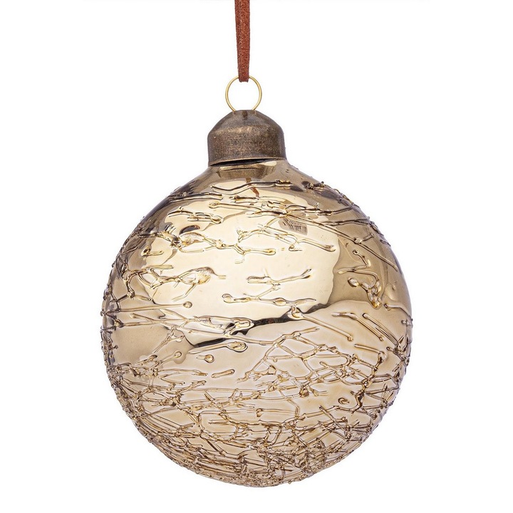 Set 12 globuri brad Craciun sticla aurie Glaciate Ø 8 cm