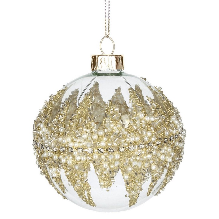 Set 12 globuri brad Craciun sticla aurie transparenta Mirage Ø 8 cm