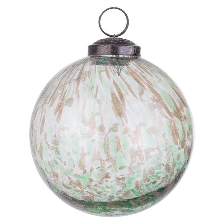 12 db arany-zöld Stripple üveg karácsonyfagömb, Ø 10 cm